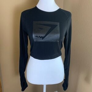 Gymshark‎ Long Sleeve Crop Top Women’s Small Black Workout Yoga Tee